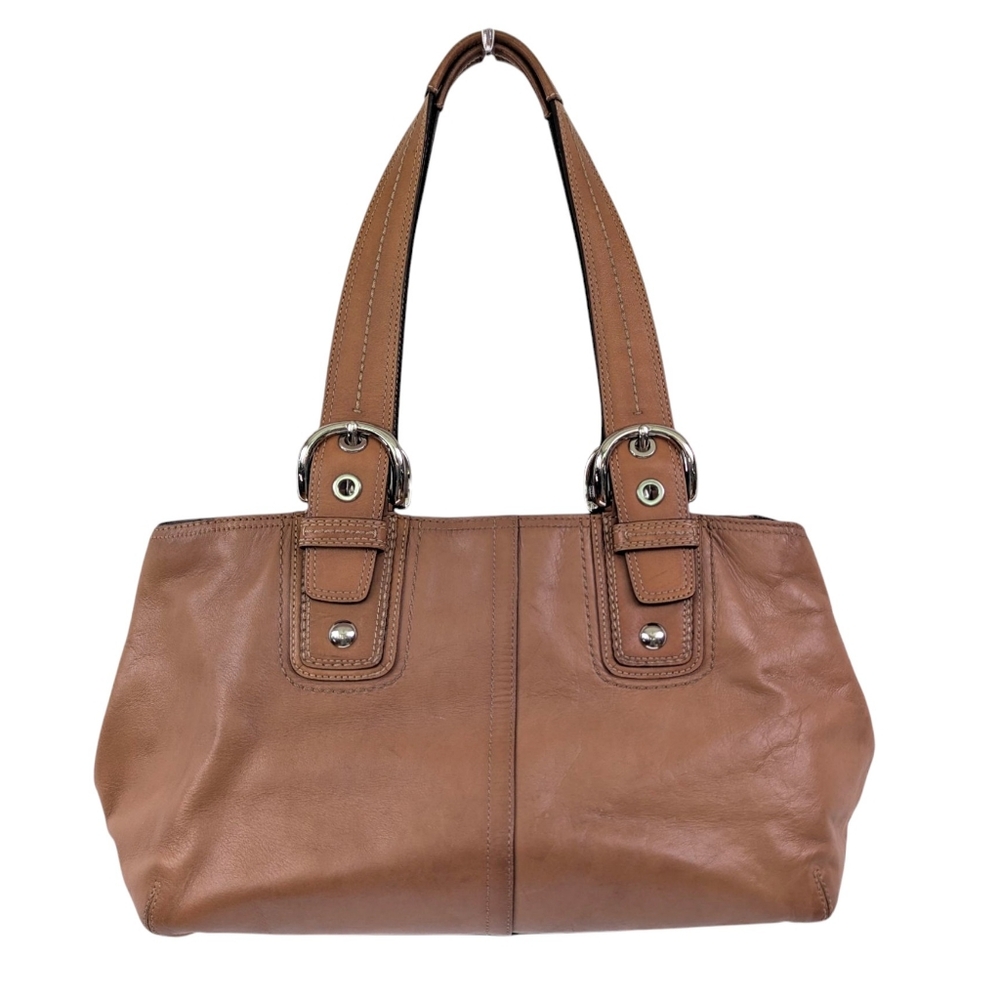 Coach Alex Soho Leather Shoulder Bag Tote Satchel Snap Side Carryall Caramel Tan